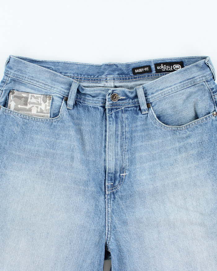 Vintage Y2K Ecko Untld Wide Leg Light Wash Embroidered Denim Shorts - W36 L13