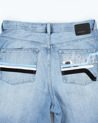 Vintage Y2K Ecko Untld Wide Leg Light Wash Embroidered Denim Shorts - W36 L13