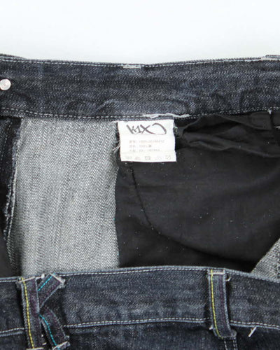 Vintage Y2K Paint Splatted Dark Wash Wide Leg Denim Shorts - W36 L12