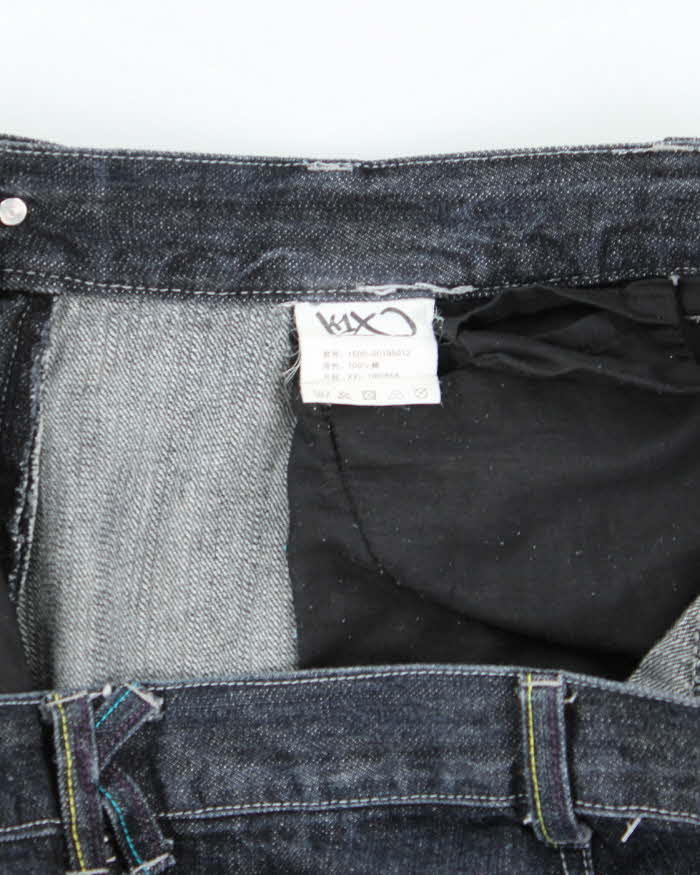Vintage Y2K Paint Splatted Dark Wash Wide Leg Denim Shorts - W36 L12
