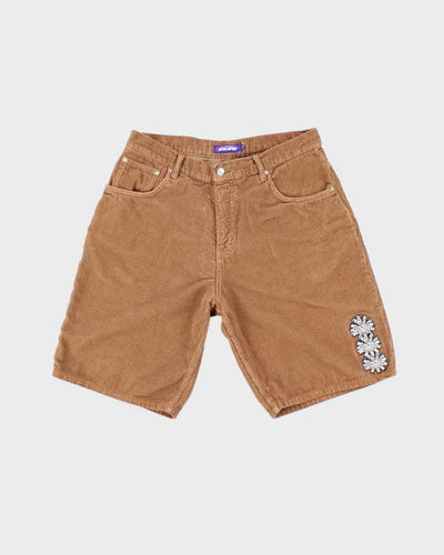 Fcking Awesome Embroidered Spell Out Brown Corduroy Shorts - W32 L10