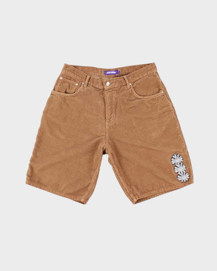 Fcking Awesome Embroidered Spell Out Brown Corduroy Shorts - W32 L10