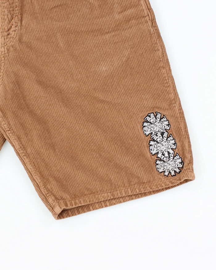 Fcking Awesome Embroidered Spell Out Brown Corduroy Shorts - W32 L10