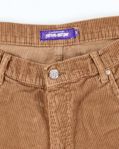Fcking Awesome Embroidered Spell Out Brown Corduroy Shorts - W32 L10