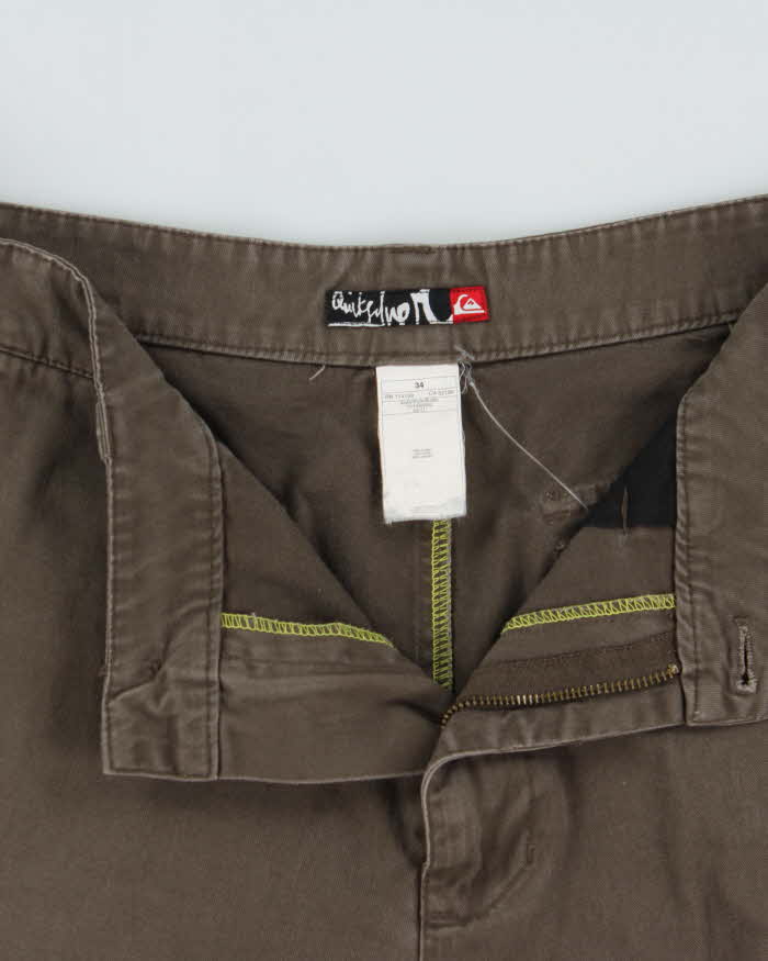 Vintage Y2K 00s Quiksilver Khaki Loose Fit Canvas Cargo Shorts - W34