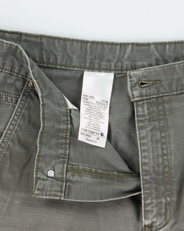 Vintage Carhartt B357 Moss Canvas Relaxed Fit Distressed Carpenter Shorts - W36
