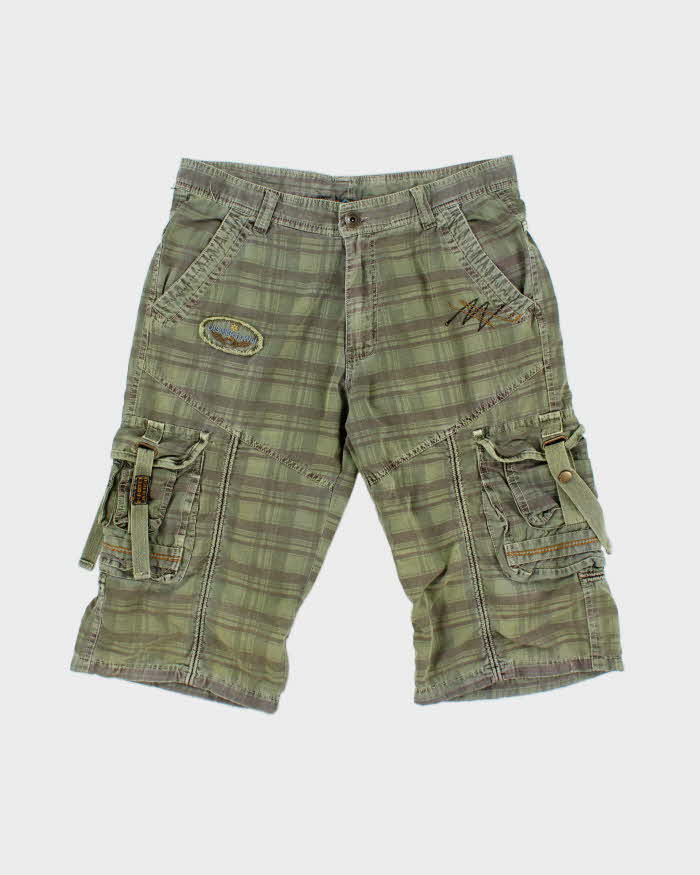 Vintage Y2K 00s SN.BW Khaki Plaid Canvas Cargo Shorts - W32