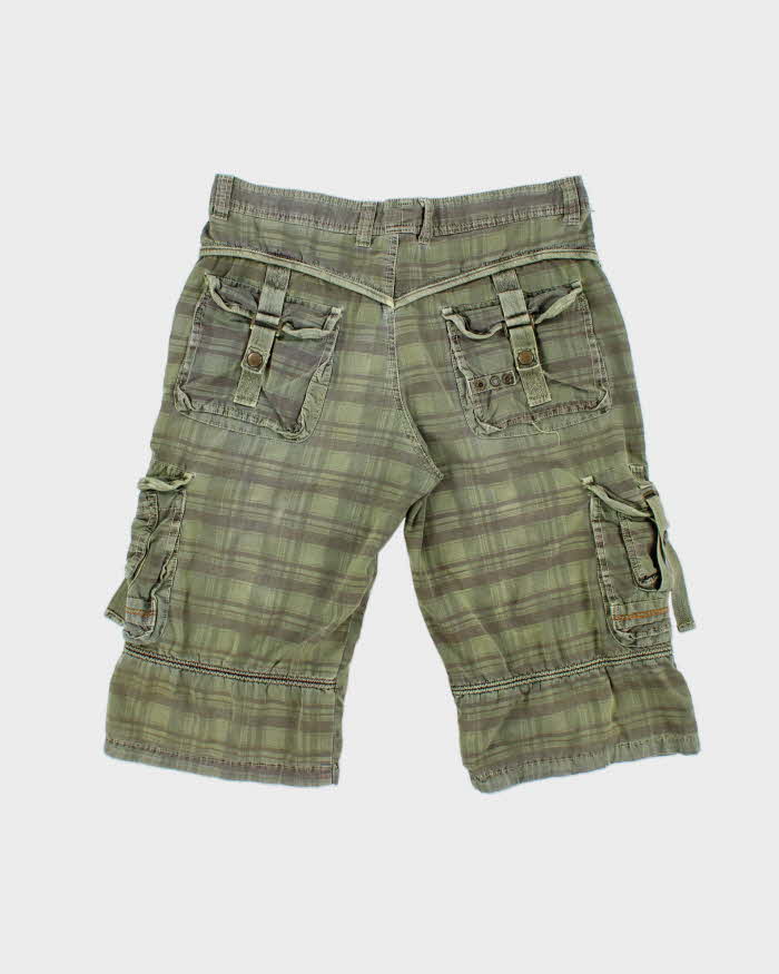Vintage Y2K 00s SN.BW Khaki Plaid Canvas Cargo Shorts - W32