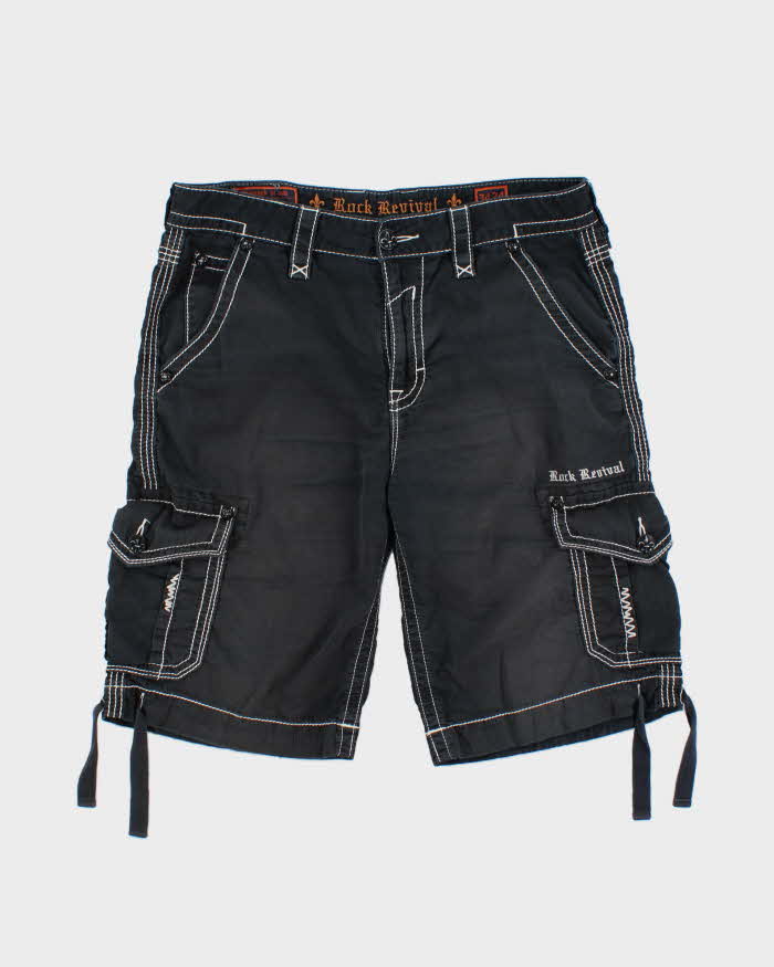 Vintage Y2K 00s Rock Revival Embroidered Contrast Stitch Cargo Shorts - W35