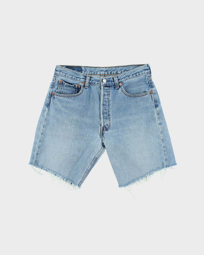 Vintage 1996 Levi's 501 Red Batwing Made In USA Light Wash Denim Shorts - W32