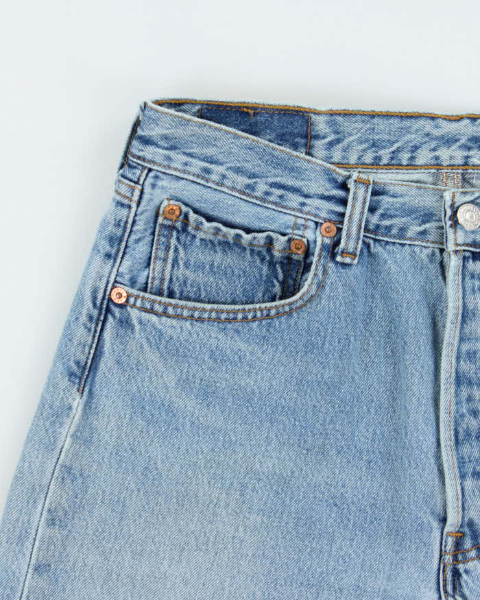 Vintage 1996 Levi's 501 Red Batwing Made In USA Light Wash Denim Shorts - W32