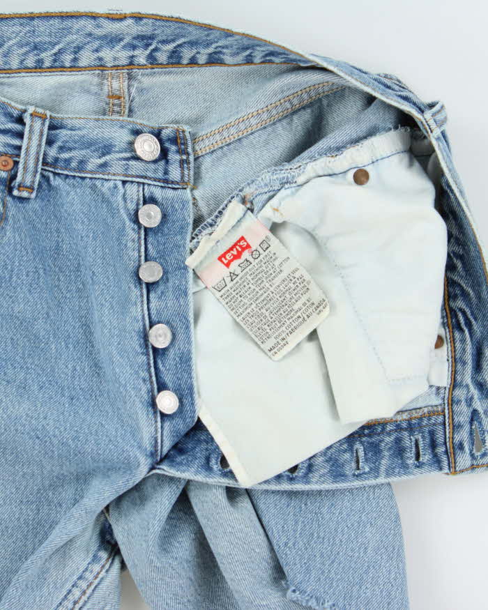 Vintage 1996 Levi's 501 Red Batwing Made In USA Light Wash Denim Shorts - W32