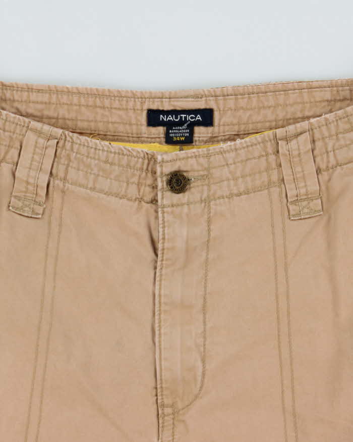 Vintage Y2K 00s Nautica Desert Khaki Canvas Baggy Fit Cargo Shorts - W34