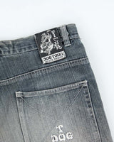 Vintage Y2K 00s Dog Town Black Dragon Japan Embroidered Baggy Fit Distressed Denim Shorts - W36