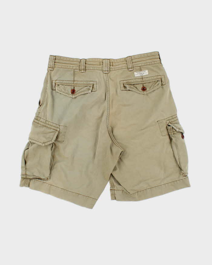 Vintage Polo Ralph Lauren Khaki Distressed Loose Fit Classic Canvas Chino Cargo Shorts - W34
