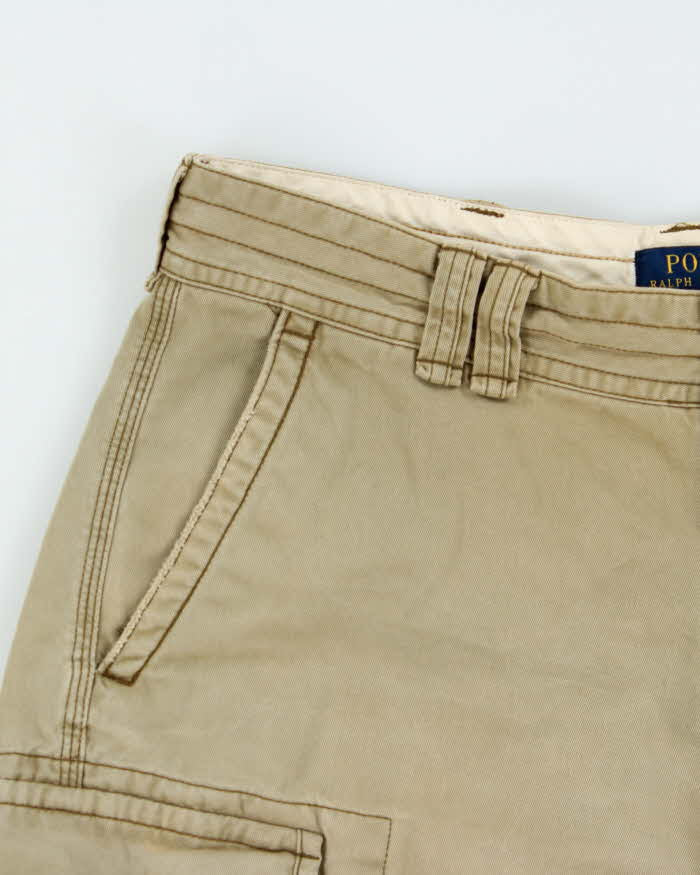 Vintage Polo Ralph Lauren Khaki Distressed Loose Fit Classic Canvas Chino Cargo Shorts - W34