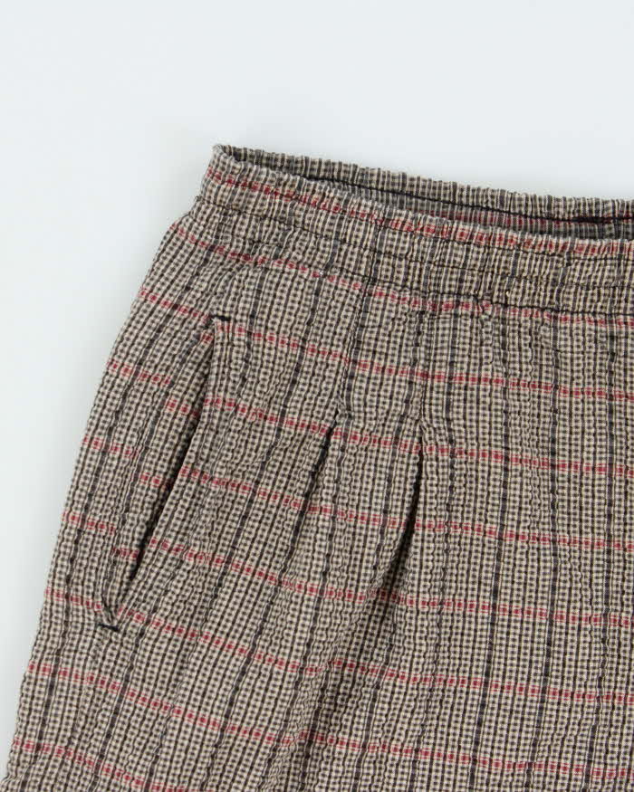 Vintage 1990s Umbro Woven Check Seersucker Pleated Wide Leg Casual Shorts - L