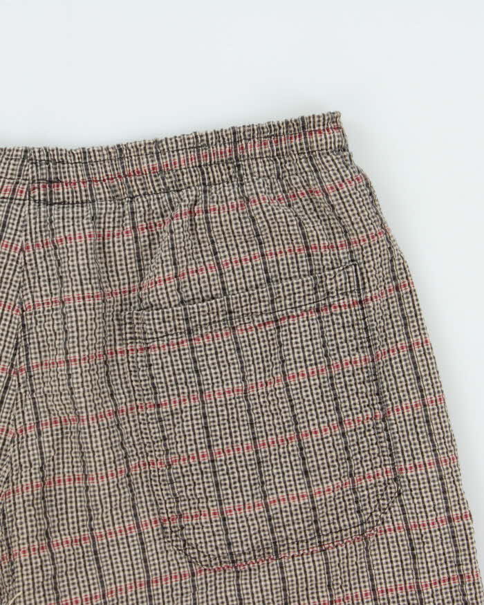 Vintage 1990s Umbro Woven Check Seersucker Pleated Wide Leg Casual Shorts - L
