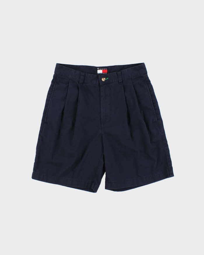 Vintage Y2K 00s Tommy Hilfiger Navy 8" Double Pleated Chino Bermuda Shorts - W29