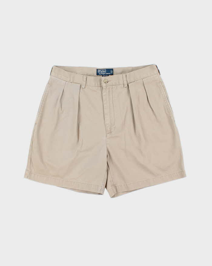 Vintage Y2K 00s Polo Ralph Lauren 'Andrew' Khaki Double Pleated Classic Chino Bermuda Shorts - W34
