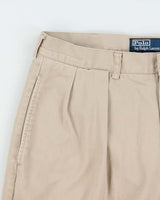 Vintage Y2K 00s Polo Ralph Lauren 'Andrew' Khaki Double Pleated Classic Chino Bermuda Shorts - W34
