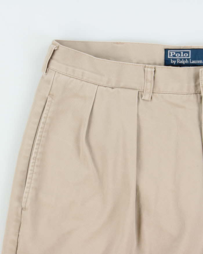 Vintage Y2K 00s Polo Ralph Lauren 'Andrew' Khaki Double Pleated Classic Chino Bermuda Shorts - W34