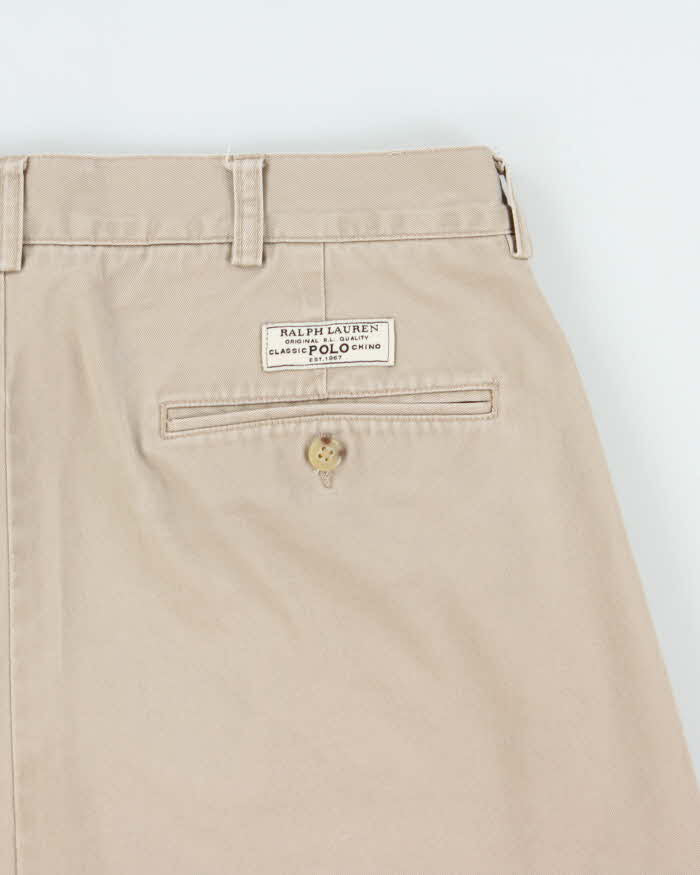 Vintage Y2K 00s Polo Ralph Lauren 'Andrew' Khaki Double Pleated Classic Chino Bermuda Shorts - W34