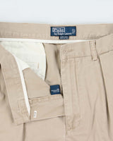 Vintage Y2K 00s Polo Ralph Lauren 'Andrew' Khaki Double Pleated Classic Chino Bermuda Shorts - W34