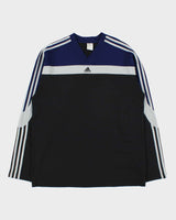 Vintage Y2K 00s Adidas Embroidered 3-Stripe V-Neck Long Sleeve Active T-Shirt - M