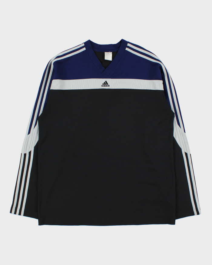 Vintage Y2K 00s Adidas Embroidered 3-Stripe V-Neck Long Sleeve Active T-Shirt - M