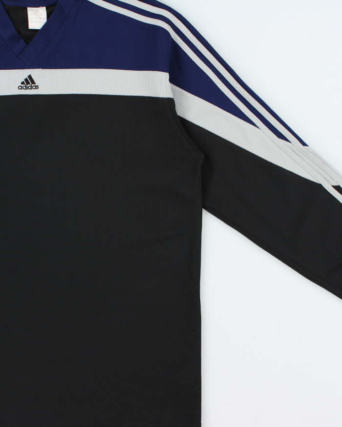 Vintage Y2K 00s Adidas Embroidered 3-Stripe V-Neck Long Sleeve Active T-Shirt - M
