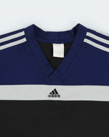 Vintage Y2K 00s Adidas Embroidered 3-Stripe V-Neck Long Sleeve Active T-Shirt - M