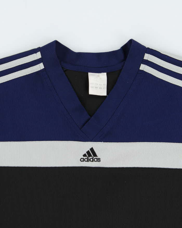 Vintage Y2K 00s Adidas Embroidered 3-Stripe V-Neck Long Sleeve Active T-Shirt - M