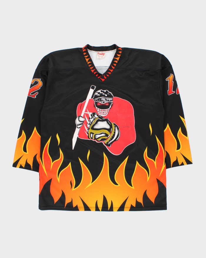 Vintage 1990s ProJoy K.Grant Scoffs Hockey Shop Flames Ice Hockey Jersey - XL