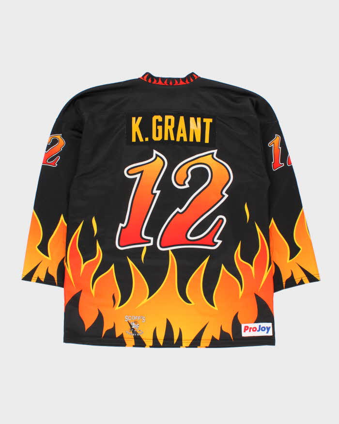 Vintage 1990s ProJoy K.Grant Scoffs Hockey Shop Flames Ice Hockey Jersey - XL