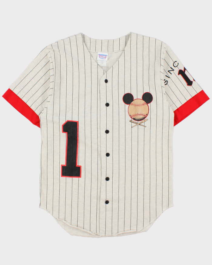 Vintage 1990s Disney Store Grey Marl Mickey Mouse #1 Made In USA Single Stitch Baseball Jersey - M