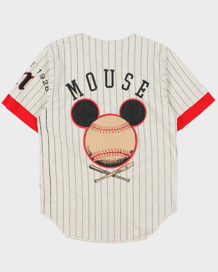 Vintage 1990s Disney Store Grey Marl Mickey Mouse #1 Made In USA Single Stitch Baseball Jersey - M