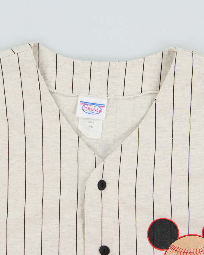 Vintage 1990s Disney Store Grey Marl Mickey Mouse #1 Made In USA Single Stitch Baseball Jersey - M