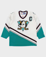 Vintage 1998-99 CCM Mighty Ducks Of Anaheim Paul Kariya #9 Official NHL Stitched Made In Canada Air-Knit Home Jersey - M