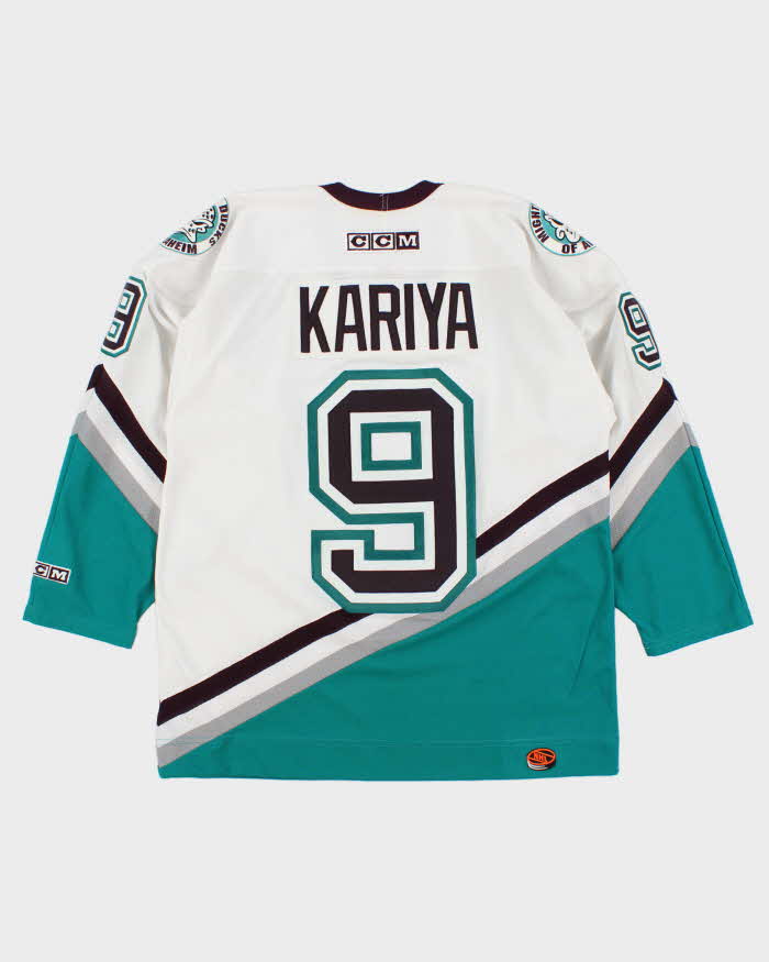 Vintage 1998-99 CCM Mighty Ducks Of Anaheim Paul Kariya #9 Official NHL Stitched Made In Canada Air-Knit Home Jersey - M