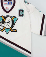 Vintage 1998-99 CCM Mighty Ducks Of Anaheim Paul Kariya #9 Official NHL Stitched Made In Canada Air-Knit Home Jersey - M