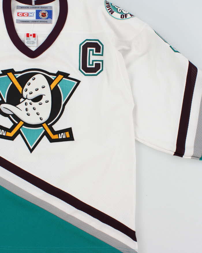 Vintage 1998-99 CCM Mighty Ducks Of Anaheim Paul Kariya #9 Official NHL Stitched Made In Canada Air-Knit Home Jersey - M