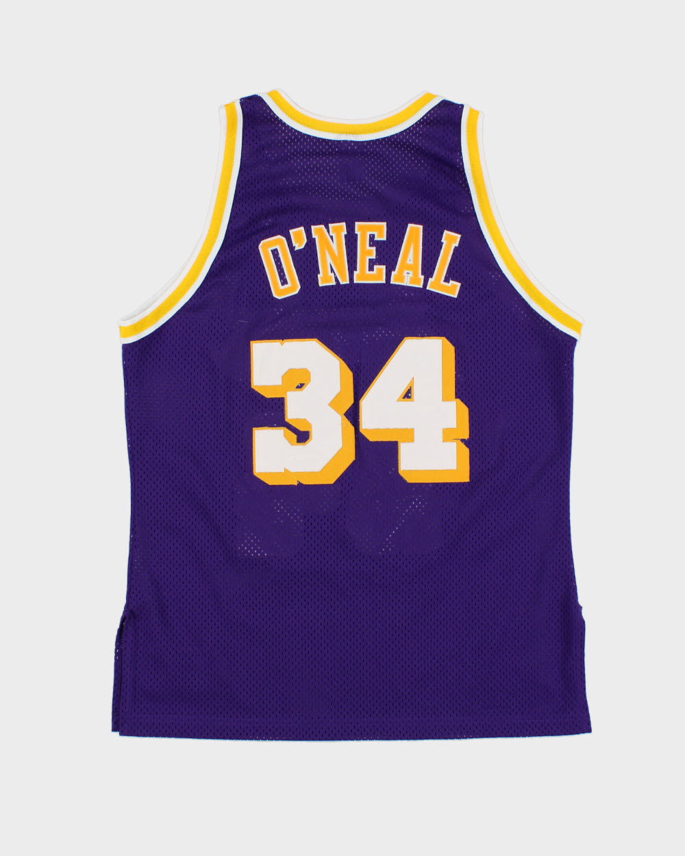 Vintage 1996-97 Champion LA Lakers Shaquille O'Neal #34 NBA Stitched Mesh Made In USA Home Jersey - L