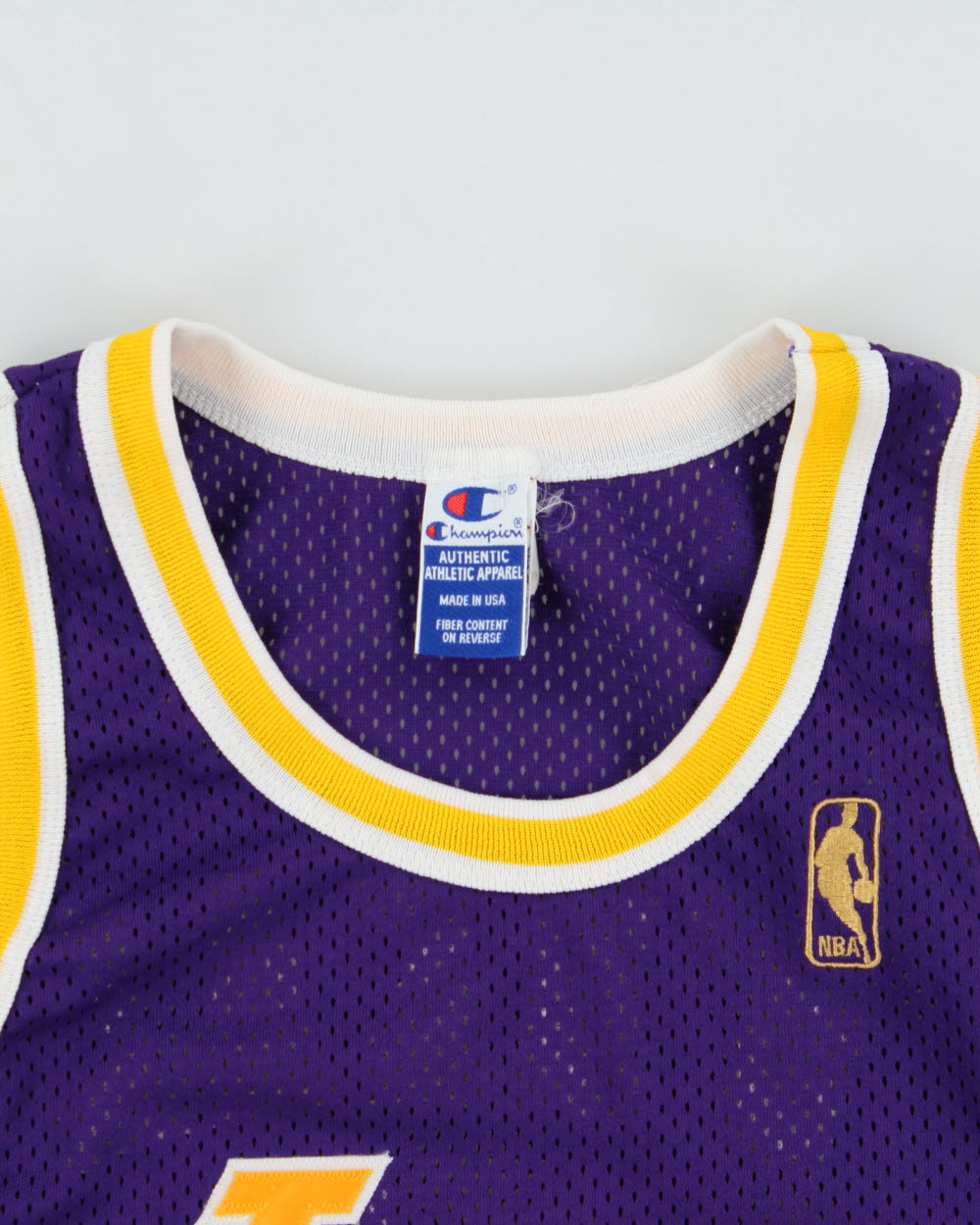 Vintage 1996-97 Champion LA Lakers Shaquille O'Neal #34 NBA Stitched Mesh Made In USA Home Jersey - L