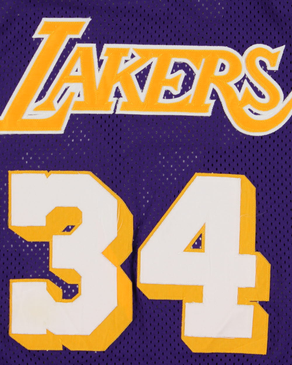 Vintage 1996-97 Champion LA Lakers Shaquille O'Neal #34 NBA Stitched Mesh Made In USA Home Jersey - L
