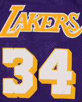 Vintage 1996-97 Champion LA Lakers Shaquille O'Neal #34 NBA Stitched Mesh Made In USA Home Jersey - L