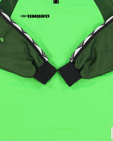 Vintage 1990s Umbro Volt Green Zip Collar Padded Long Sleeve Football Goalkeeper Shirt - L