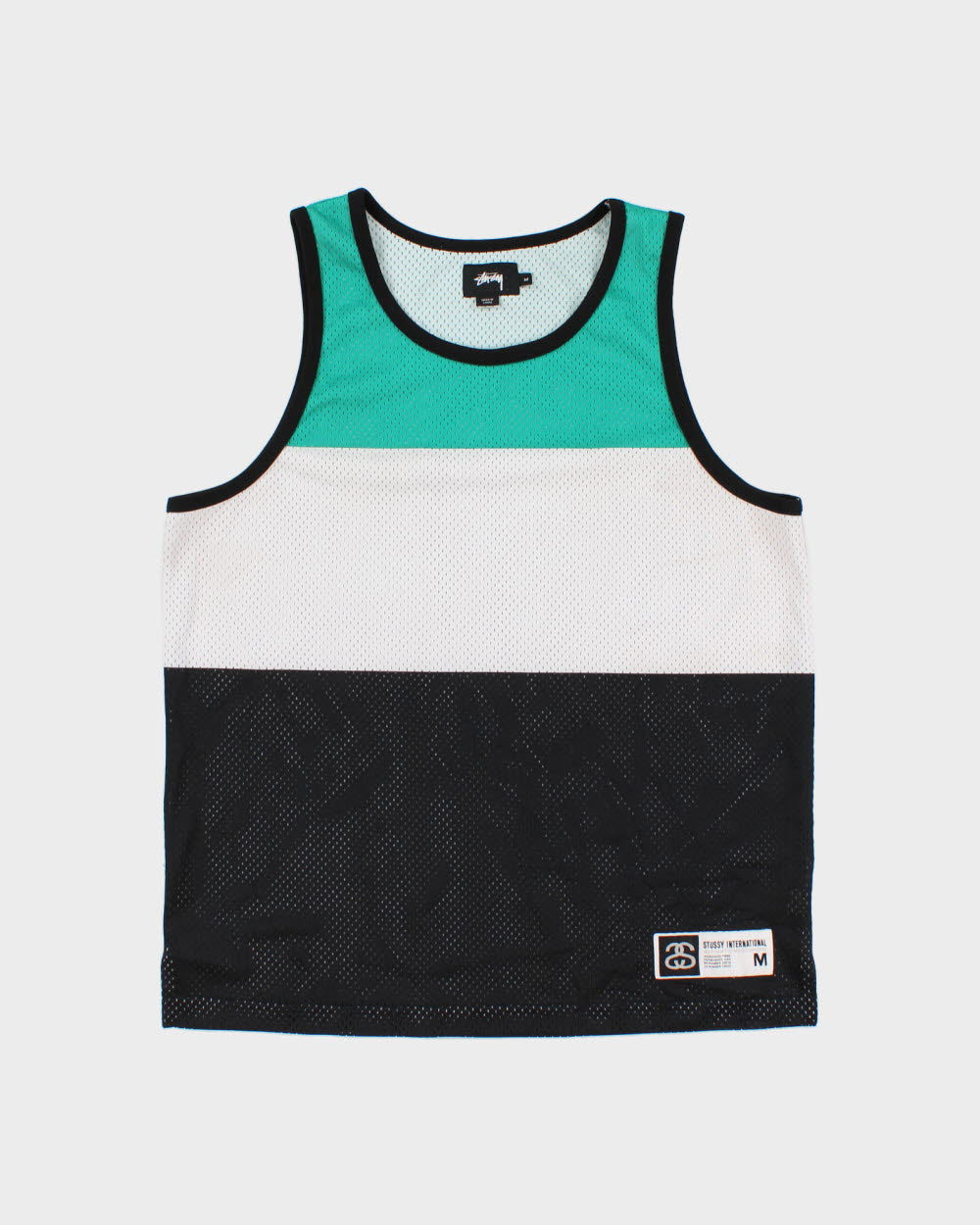 Vintage Stussy International Striped Colourblock Mesh Basketball Jersey - M