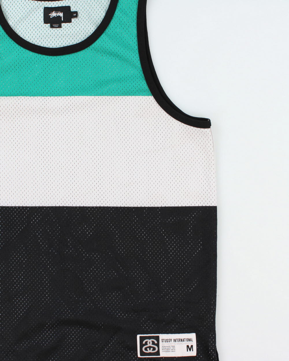 Vintage Stussy International Striped Colourblock Mesh Basketball Jersey - M