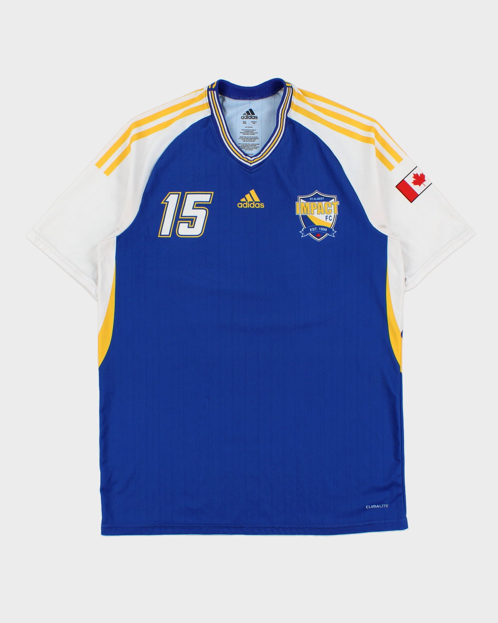 Vintage Adidas Impact FC Alberta Premier League Climalite Short Sleeve Football Shirt - M